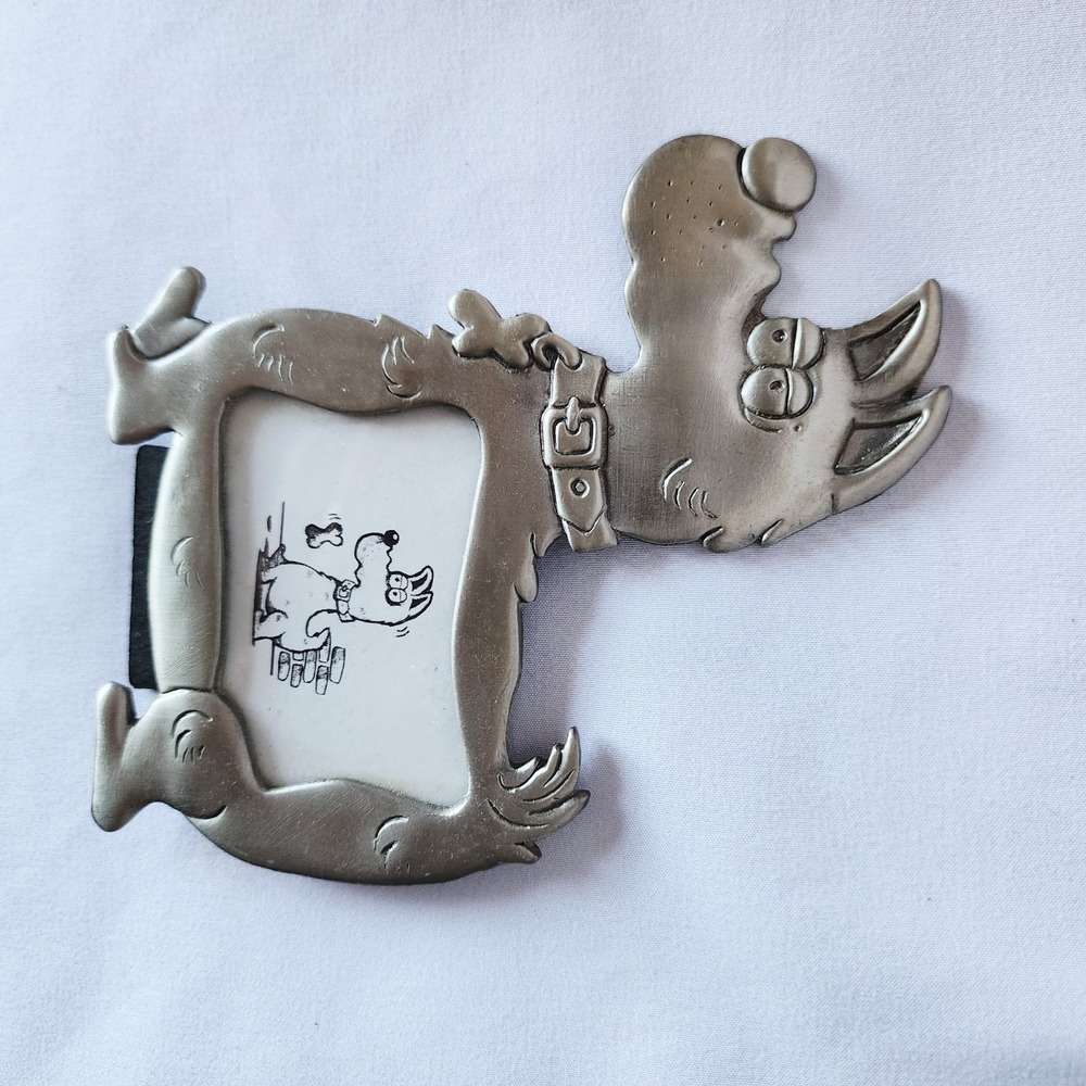 Vintage Cartoon Dog Pewter Tone Picture Frame 90s Funny Puppy Desk Decor 2"x3" - Picture 9 of 9